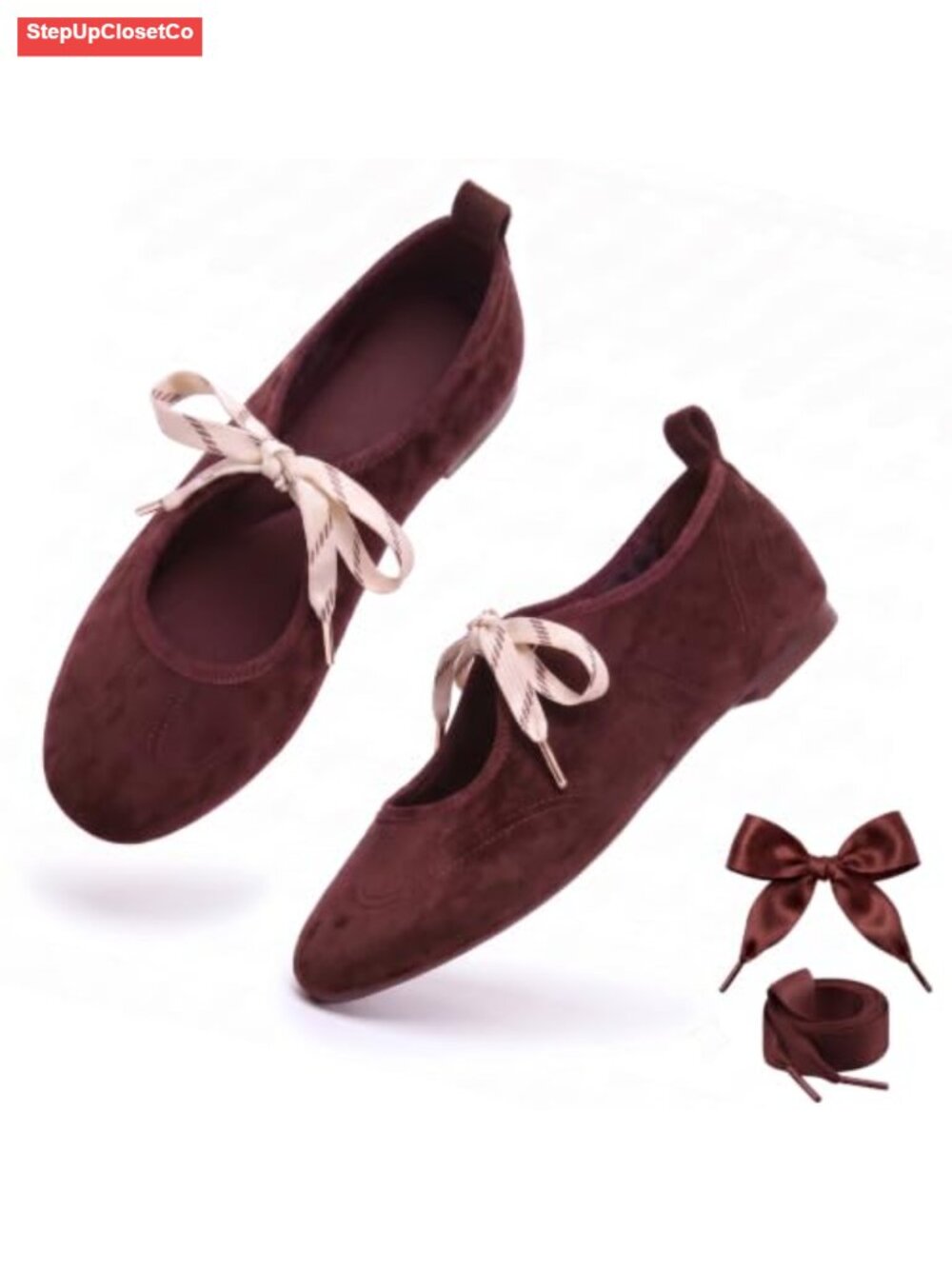 Women Velvet Bow Ballet Flats Mary Jane Shoes Size US 7-11 memory foam